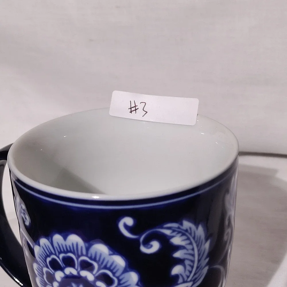 Pier 1 Mandarin Porcelain Coffee Mug Cobalt Blue White Floral